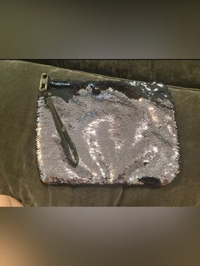 GAP Iridescent Silver-Black Sequin Wristlet Clutch